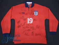 England FC Away Football Shirt 1999-2001 #19 with 21 autographs on front including Pauline Cope,