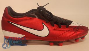 A Wayne Rooney hand signed Nike T90 Football Boot in a perspex display case which has been damaged