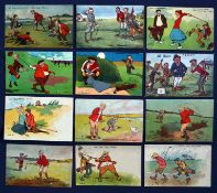 Good selection of early 1900s amusing coloured golfing postcards (12) artists include A Brassey, Tom