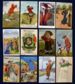 Interesting selection of Golf Humour Coloured Postcards (12) to include Reliable Series; Comic