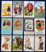 Interesting collection of various early amusing and comic coloured golfing postcards from the