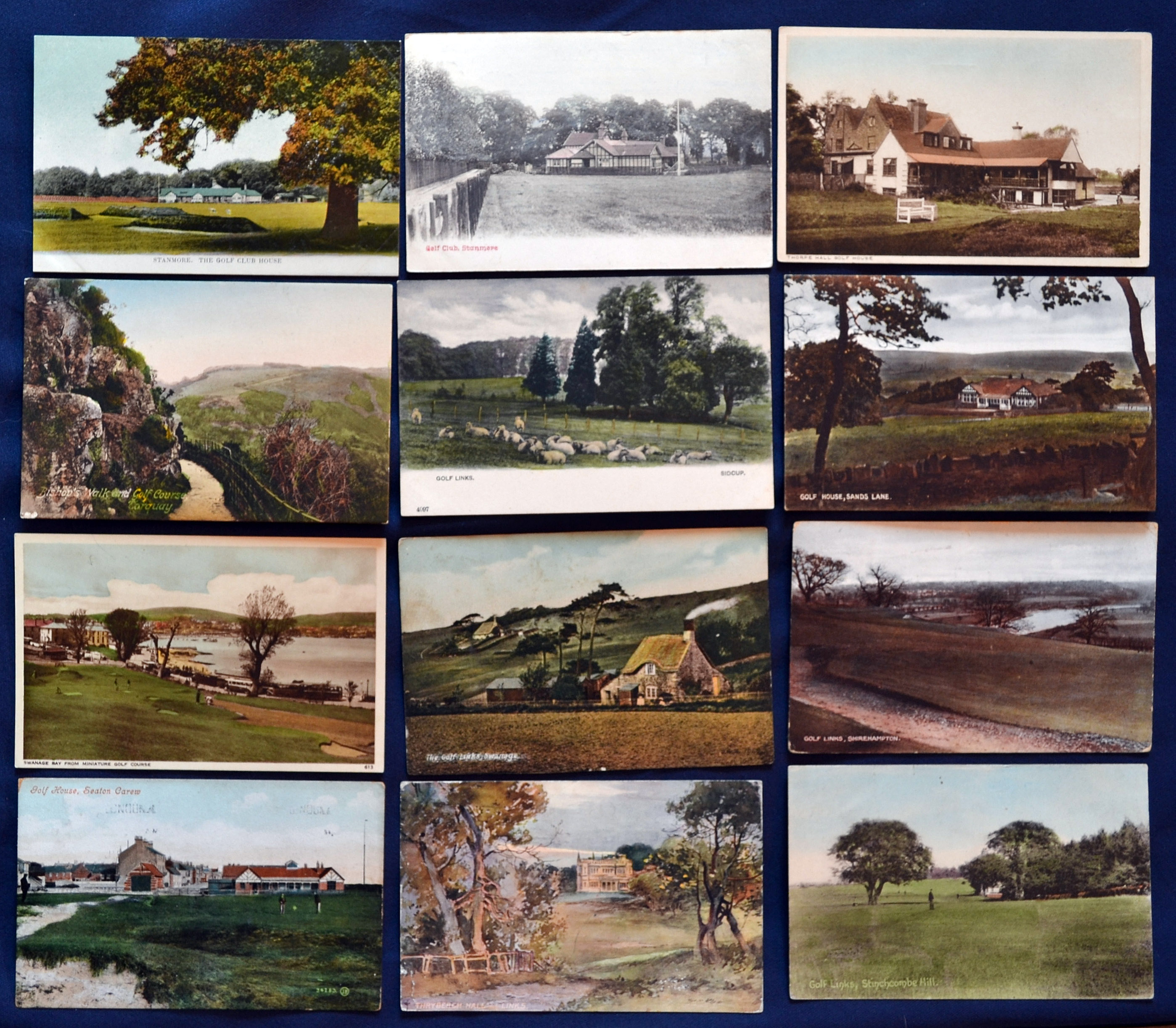 Collection of several early 20th century English golf club coloured postcards including "Missing