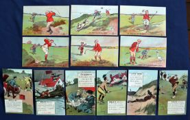 Interesting collection of early amusing coloured golfing sketches postcards (12) to include 6x