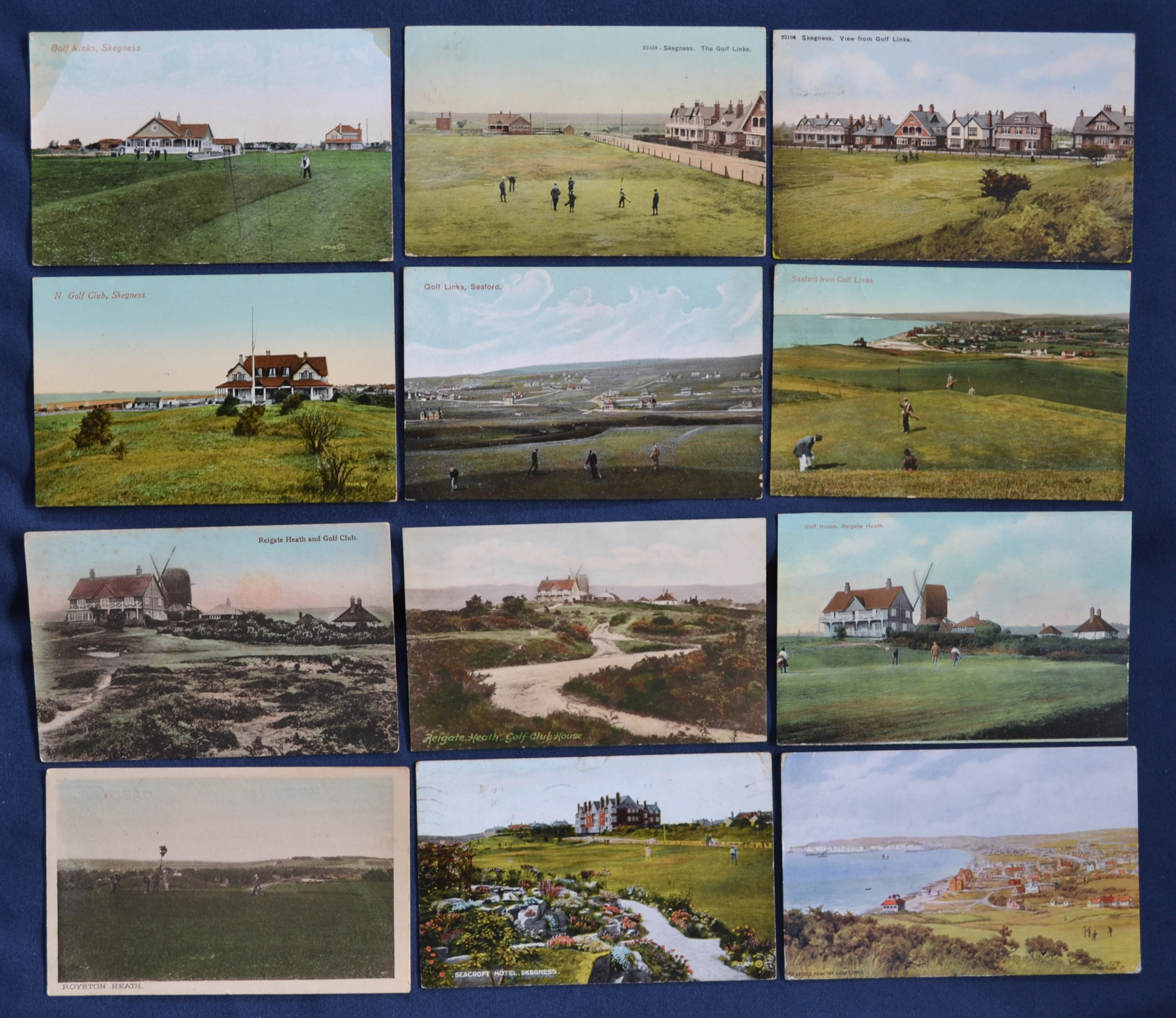 Collection of various early 20thc English golf club coloured postcards (12) to include 3x Seaford;