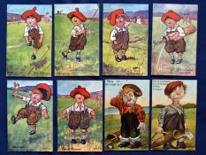Interesting collection of early 20th century comic humour golfing coloured postcards (8) to