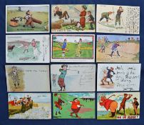 Collection of various early 20th century amusing coloured golfing scene postcards (12) mostly from