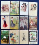 Interesting collection of early American glamour, romantic, humorous golfing postcards (12) mostly