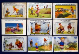 Collection of 1930s Comical Coloured Golfing Postcards (8) to include 5x Bamforth & Co 