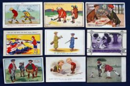 Collection of later amusing comic coloured golfing postcards (9) artists include Thackery, Christie,