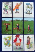 Collection of various early 20thc American and British humorous cartoons and other amusing golfing