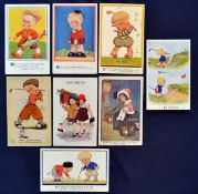 Interesting collection of early children's comic coloured golfing postcards (8) artists include Vera
