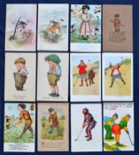 Good varied selection of early American golf comic/humour coloured postcards (12) from 1906