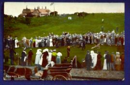 Rare 1907 Massey v J H Taylor coloured golfing post card - played at Seacroft Links with a large