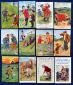 Good selection of early humorous comic coloured golfing postcards (12) from 1910 the late 1930s