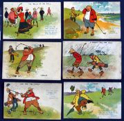 Collection of early 1900s Tom Browne amusing coloured golfing postcards (6) each with amusing