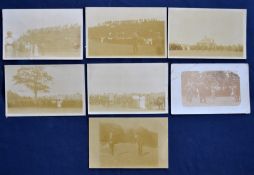Collection of early tournament golf sepia postcards (7) to include large gatherings following the
