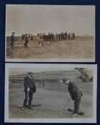 2x Interesting Early Players golfing postcards - to incl J H Taylor driving at the Caernarfonshire