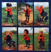 Interesting set of Young Scottish Golfer amusing titled coloured Golfing Postcards from the early