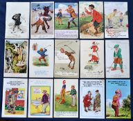 Good varied selection of early humorous coloured golfing postcards (15) dating from the early
