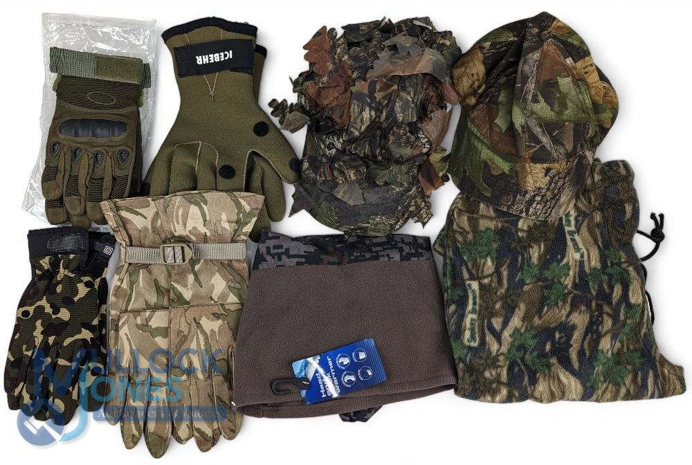 Fishing Hats, Head Warmers, Balaclava and Gloves, a good selection to include unused items with