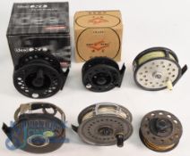 A collection of reels, as follows: Masterline XL wide arbor disc drag fly reel, 2 screw latch,