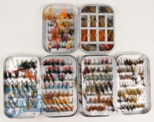 Richard Wheatley alloy fly tins with over 350 trout/sea trout and salmon flies, as follows: 2x 6