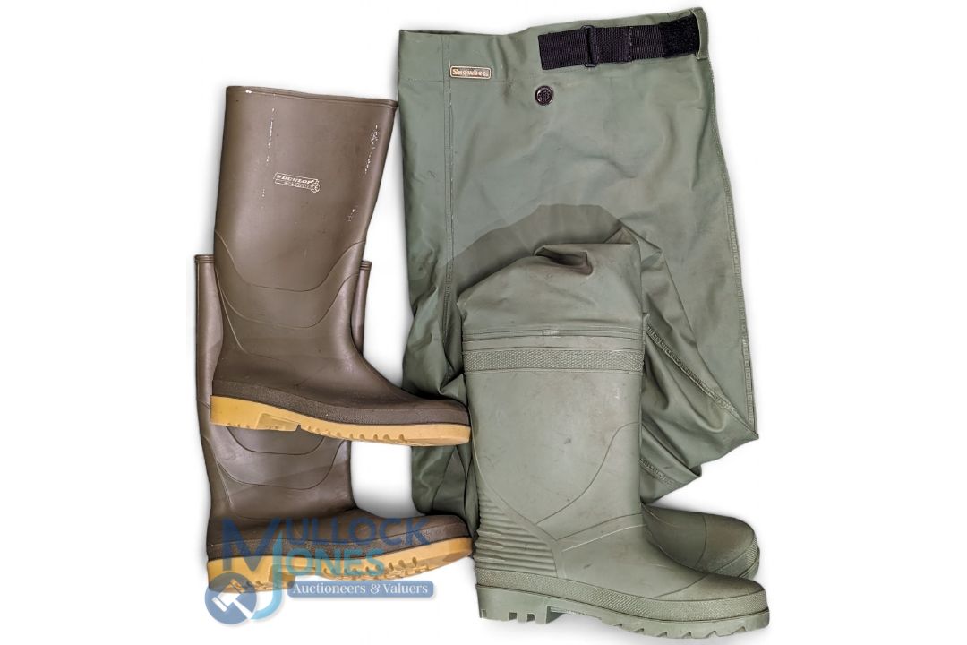 Snowbee Nylon Waist Waders, with wellington boots with cleated soles size 12, plus a pair of