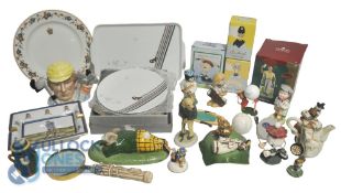 Golf Related Ceramics and Trinkets. To include Sandwich set, Teapots, Ornaments, Figures (box)