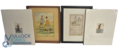 Original Golfing Watercolours. 1927 Humorous illustration Thomkins giving instruction signed W