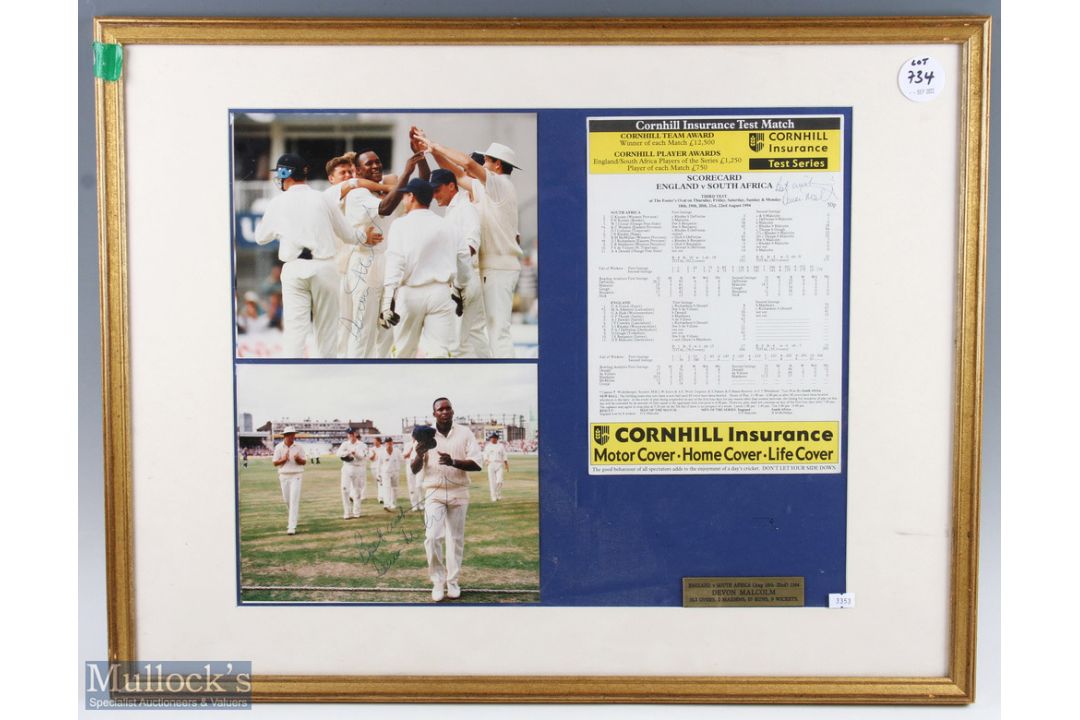 Devon Malcolm Autographed Cricket Display with 3x signatures within the display, a scorecard 1994 - Image 1 of 2