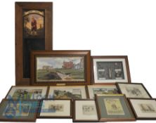 Golf Prints. 6 Modern Crombie prints, 9 Early Hand-coloured Lithographs together with Golf