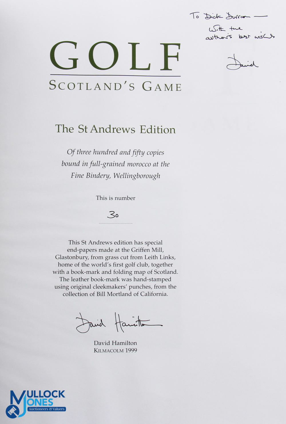 Hamilton, David signed - "Golf - Scotland's Game - The St Andrews Edition" publ'd 1998 ltd ed no - Image 2 of 2
