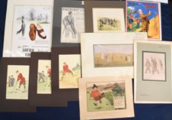 Mixed Lot of Golfing Prints and Adverts. Edmund Fuller prints, Crombie together with original advert