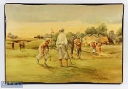 Douglas E West colour golfing print on Wood titled 