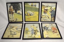 Six 1930s Prints. Printed in colour having humorous golf scenes 27 x 21cm f&g (box)