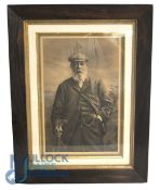 Golfer Tom Morris 1821-1908. Lithographic photograph standing hold his golf club f&g with gold