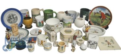 Golf Related Ceramics and Trinkets. To include Ornaments, Figures, Trinket boxes, Plates,