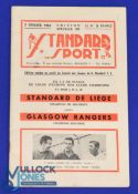 1961/62 European Cup Standard Liege v Glasgow Rangers 32 page match programme 7 February 1962; small