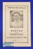 1952/53 Greenock Morton v Rangers SC 3rd round match programme 21 February 1953, Jimmy Cowan photo