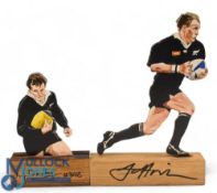 Jeff Wilson and Kieran Crowley Signed Painted Wooden Rugby Figures (2): Two great NZ backs across