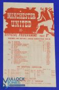 1944/45 War League North Manchester Utd v Tranmere Rovers match programme single sheet, team
