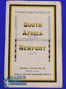 Newport v S Africa 1952 Rugby Programme: 8pp issue from the big match at Rodney Parade some wear,