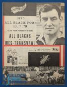 NZ 1970 at Western Transvaal, Potchefstroom 13/7/70, Rugby Programme with rare All Black XV