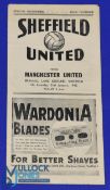 1947/48 Sheffield Utd v Manchester Utd Div. 1 match programme, fold out type, slight mark, team