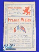 1925 Wales v France Rugby Programme: Packed Cardiff offering in VG condition