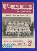 1954/55 Hearts v Celtic SLC match programme 4 September 1954; slight crease, no writing; fair/
