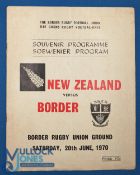 NZ 1970 at Border, East London 20/6/70, Rugby Programme: Large, a little foxed, minor wrinkles