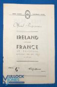 1953 Ireland v France Rugby Programme: This one was played at Ravenhill, Belfast. Good condition