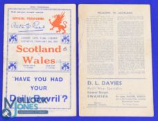 1935 and 1937 Wales v Scotland Rugby Programmes (2): 1935 with some wear, 1937 no cover and with