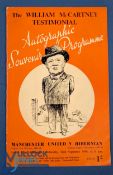 1948/49 Hibernian v Manchester Utd match programme for the William McCartney testimonial at Easter